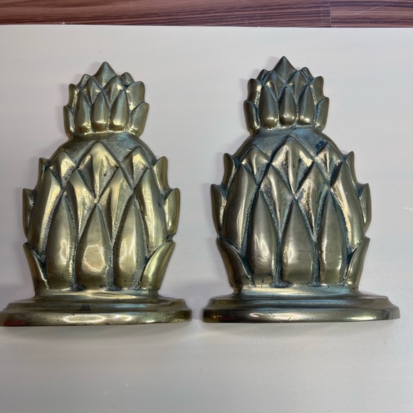 Vintage Pineapple Solid Brass Bookends Set box AJ - Picture 1 of 8